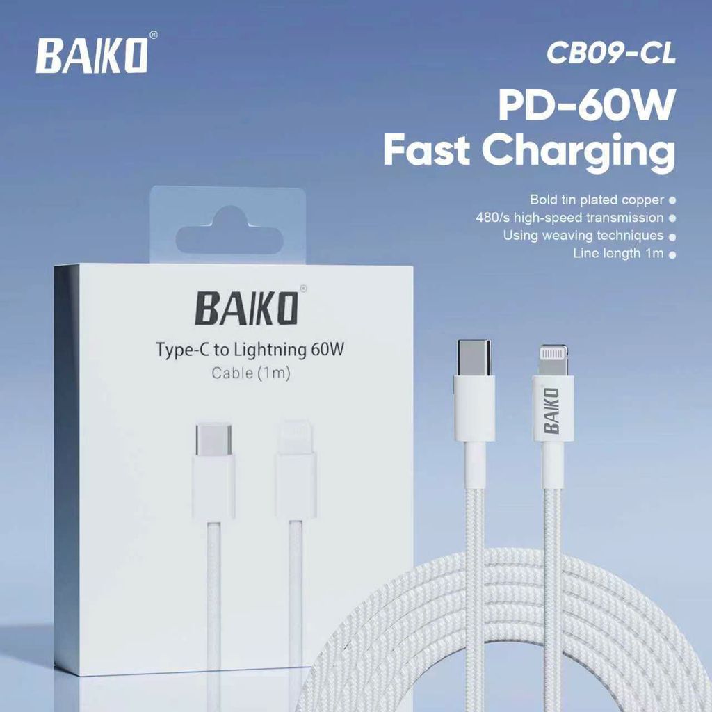[ FULL VAT ]Cáp sạc chính hãng Baiko CB09 Hỗ trợ sạc nhanh  Hàng full box 