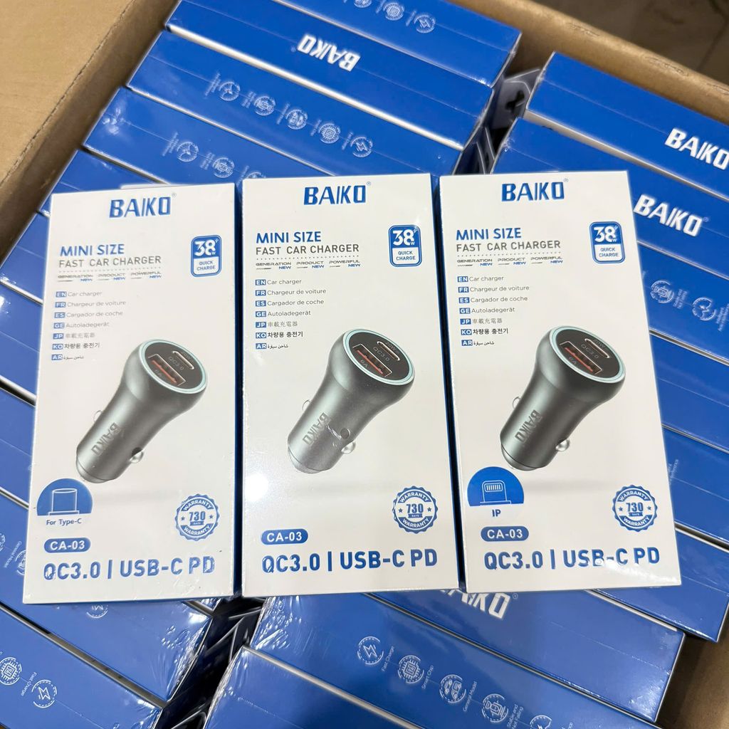 [FULL VAT]Tẩu sạc chính hãng Baiko CA-03 2 cổng sạc nhanh QC3.0+PD 20w sạc siêu nhanh