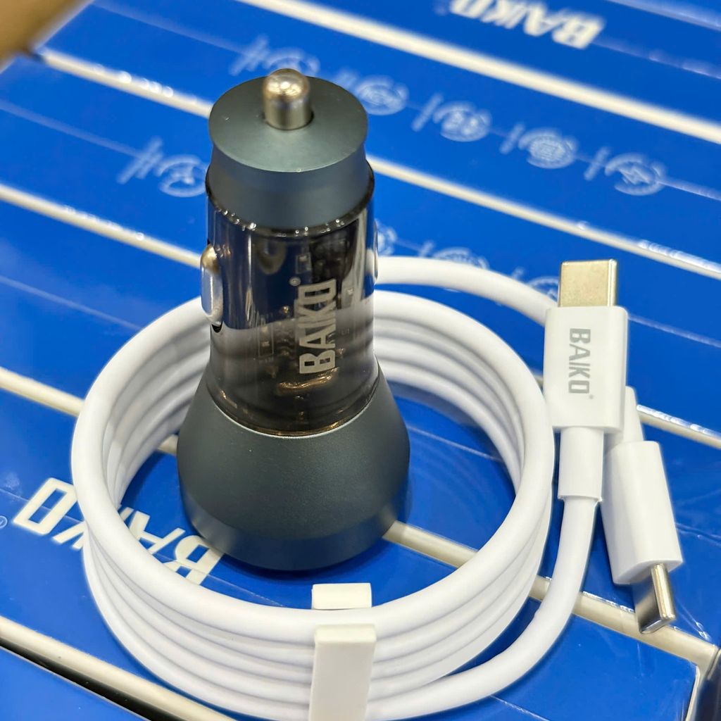 [FULL VAT] Tẩu sạc chính hãng Baiko CA-08 Gồm : 1 cổng USB + 2 cổng C sạc nhanh 67W Kèm dây CtoC 60W