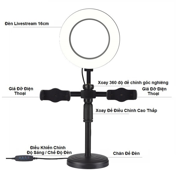 Giá Đỡ Livestream 2 Điện Thoại S3 + Đèn LED 3 Màu Chỉnh Sáng Xoay 360° Quay Video TikTok - Ảnh 5
