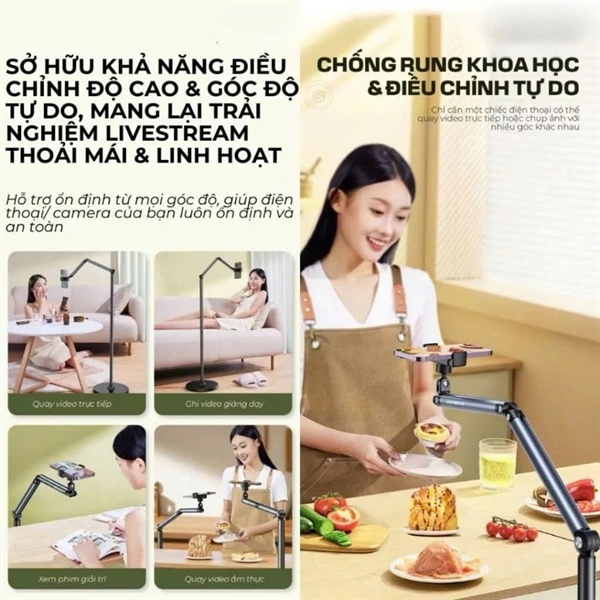 Giá Đỡ Điện Thoại Livestream L58S Xoay 360 Độ – Chữ Z Chắc Chắn, Chiều Cao 1m6, Hợp Kim Nhôm Màu Đen - Ảnh 4