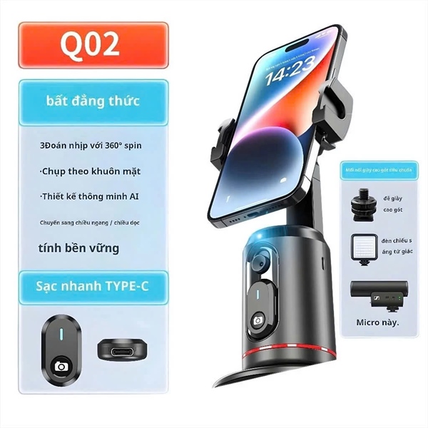 Gimbal AI Q02 – Xoay 360°, Theo Dõi Khuôn Mặt - Ảnh 2