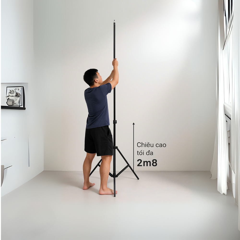 Chân Đèn Chân Máy Ảnh Loại Xịn Chăc Chắn Cao 2m8 tải lớn full box - 1.5Kg - Ảnh 2