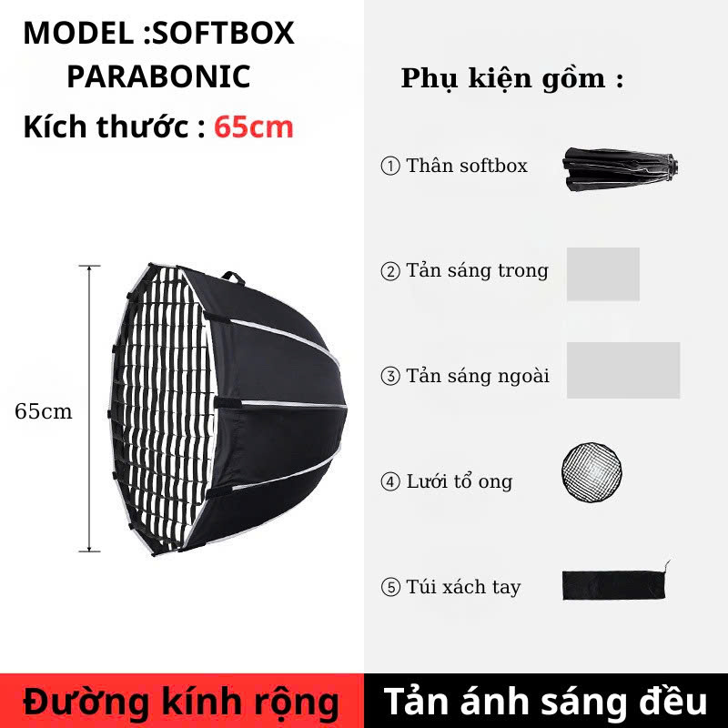 Bộ Đèn Livestream Softbox Tổ Ong Parabolic P90 ( Đường kính chụp 90cm )  , P65 ( Đường kính 65cm ) - Ảnh 6