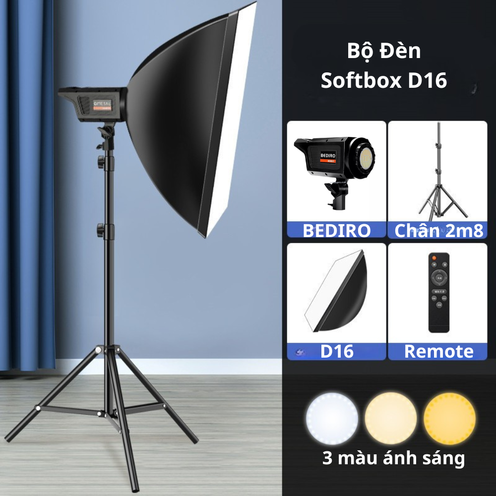 Đèn Livestream-Bộ Đèn Livestream Softbox Vuông D16-Kích Thước 60x90 – Ngàm Nhựa, Chân 2m8