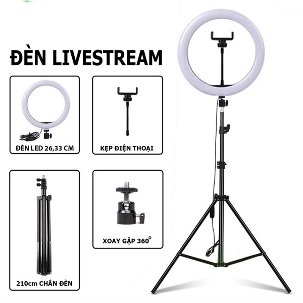 Combo Bộ Đèn livestream size 26cm + 1 kẹp ĐT Kèm Chân 2m1 0.5Kg