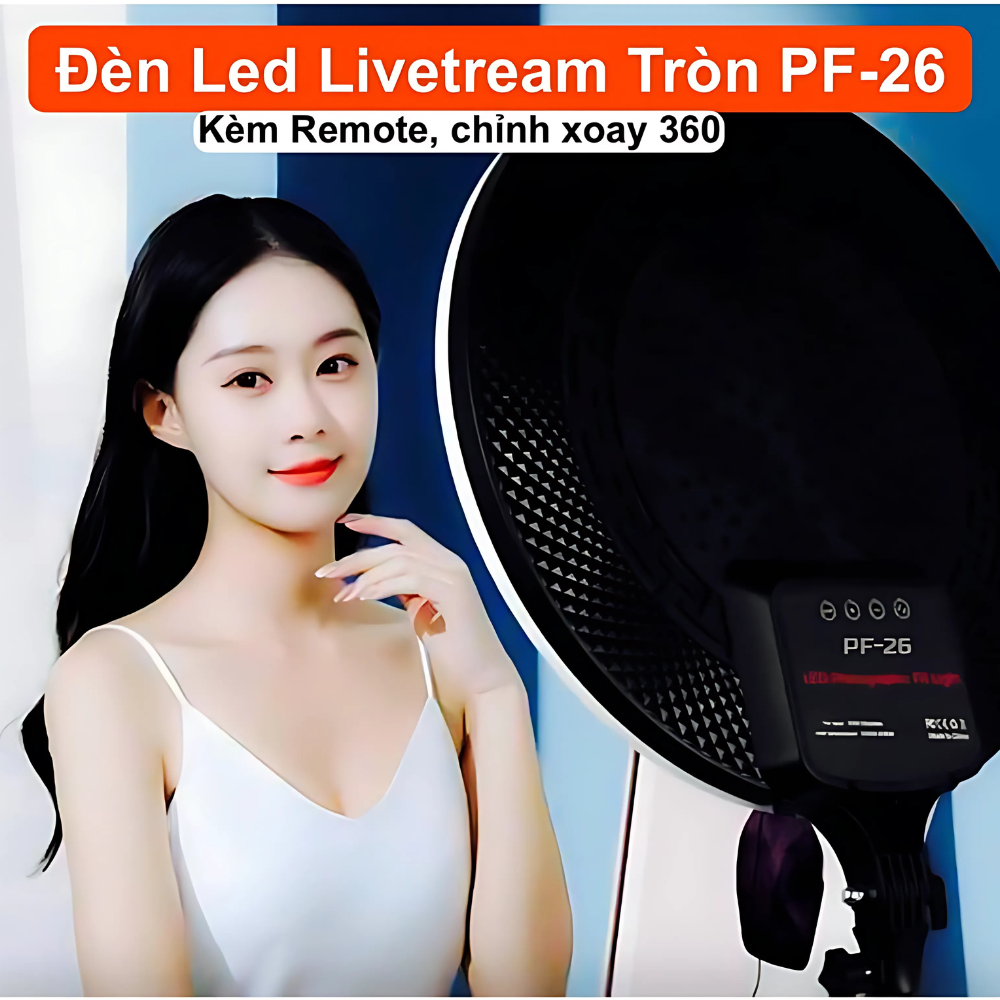 Bộ Đèn Livetream LED Tròn Tràn Viền PF-26cm Kèm Chân 8819
