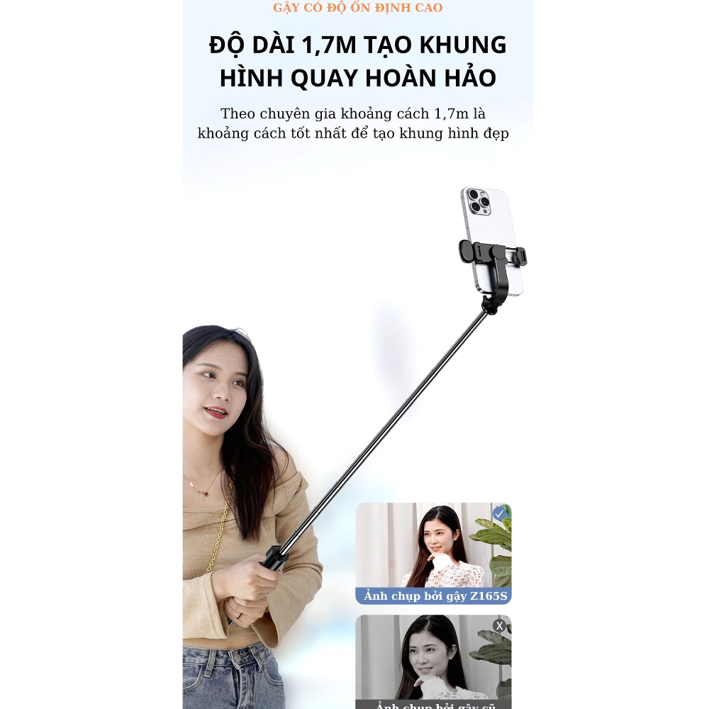 Gậy Chụp Ảnh Z17 - Chiều cao tới 1m8 - Có gen 1/4 - Remote sạc pin
