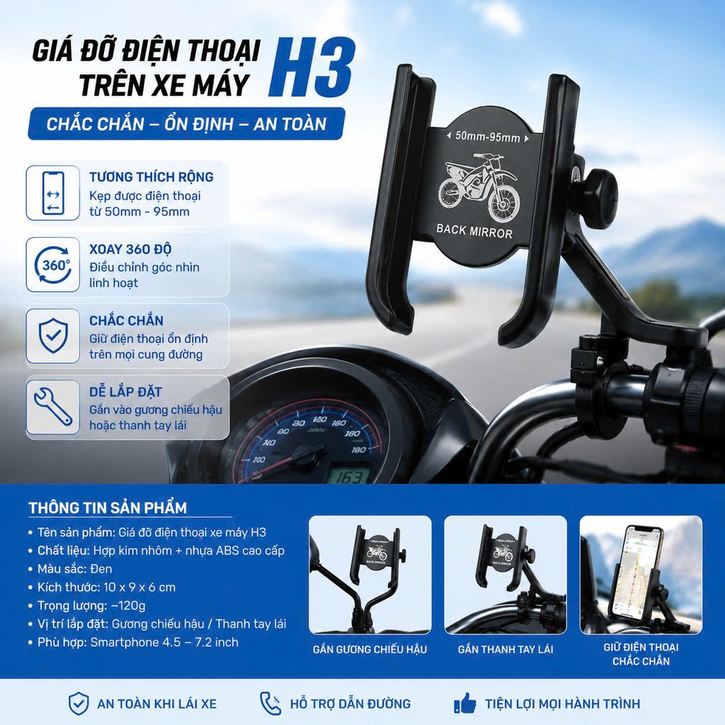 Giá đỡ điện thoại trên xe máy 03-H2