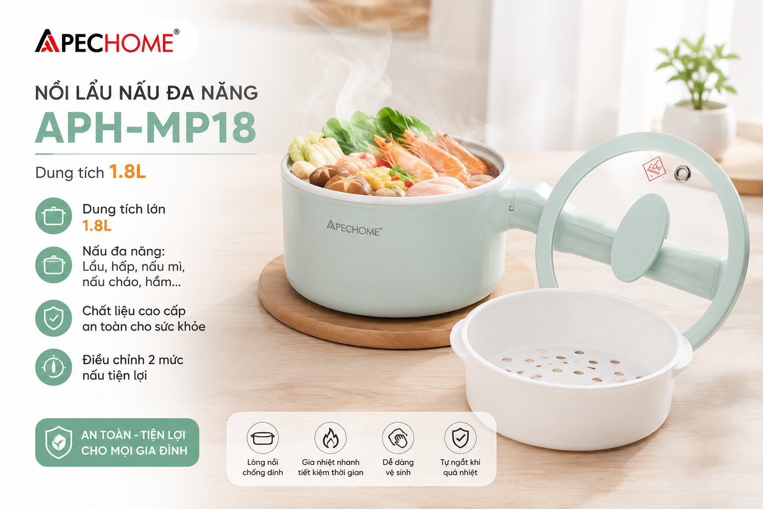 Nồi lẫu tay cầm Apechome MP-18 - dung tích 1.8l hãng