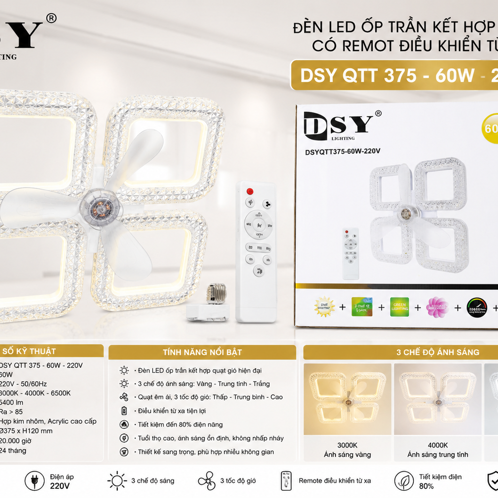 ĐÈN LED ỐP TRẦN KẾT HỢP QUẠT 2IN1 GIẢI PHÁP TIẾT KIỆM