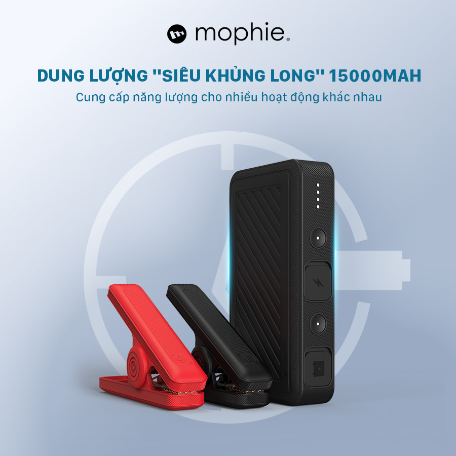 Pin dự phòng 15000mAh hãng Mophie AC55500, kích bình ắc quy oto, xe máy, cổng AC( hộp trắng)