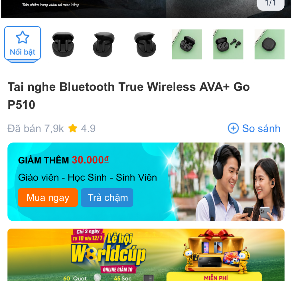 Tai nghe Bluetooth True Wireless AVA+ Go P510