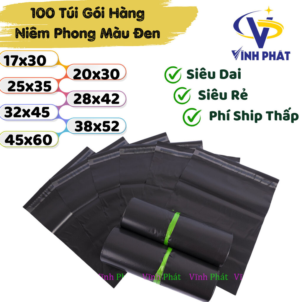 1Kg Túi niêm phong, túi gói hàng  màu đen siêu dai, siêu bóng cực xinh đủ các size