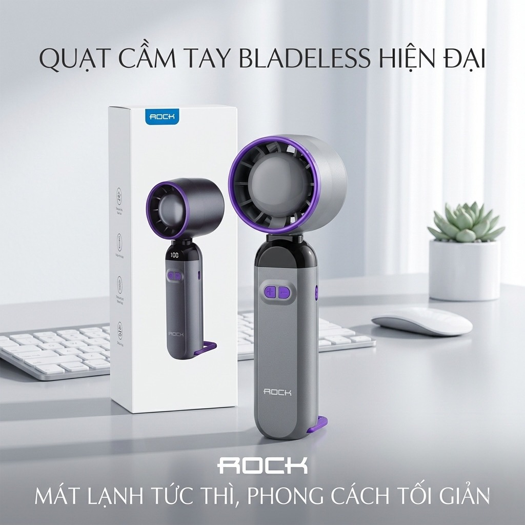 [Kho AD] Quạt cầm tay Turbo ROCK LQ-217B, 100 cấp độ gió