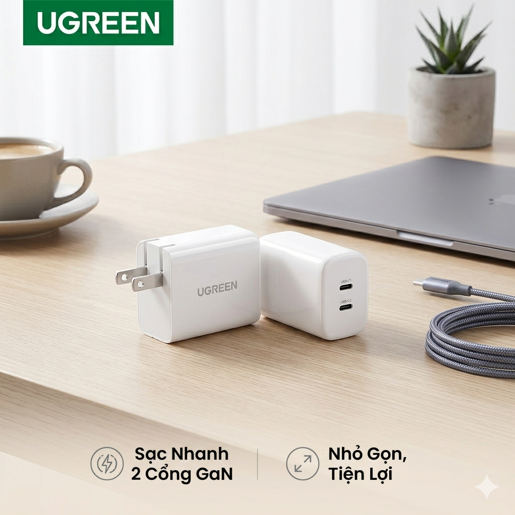[Kho LB] Củ sạc nhanh 45W UGREEN 2 cổng USB-C GaN / X338 (không hộp)
