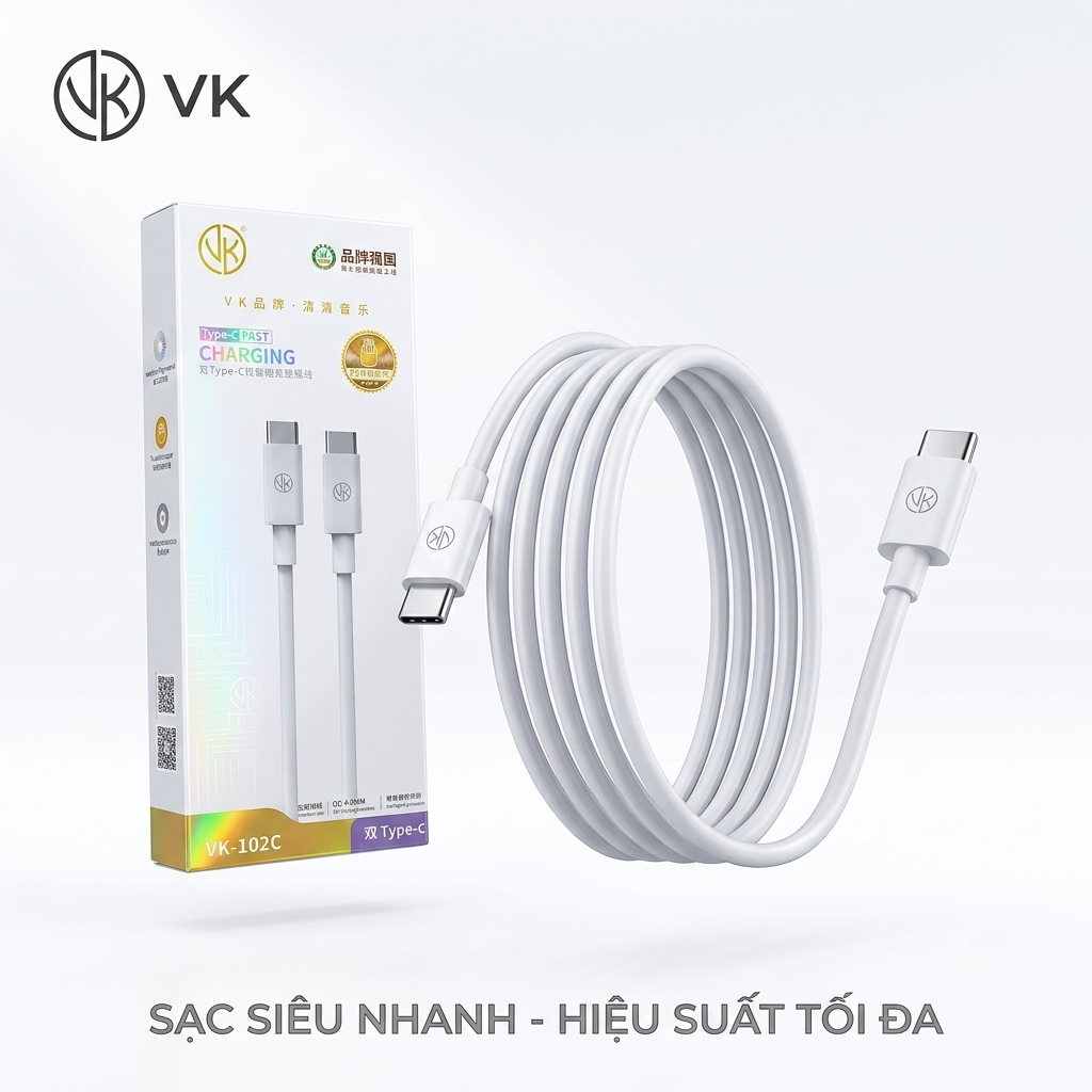 [Kho LB] Dây cáp sạc nhanh C to C hãng VK 120W - 102C