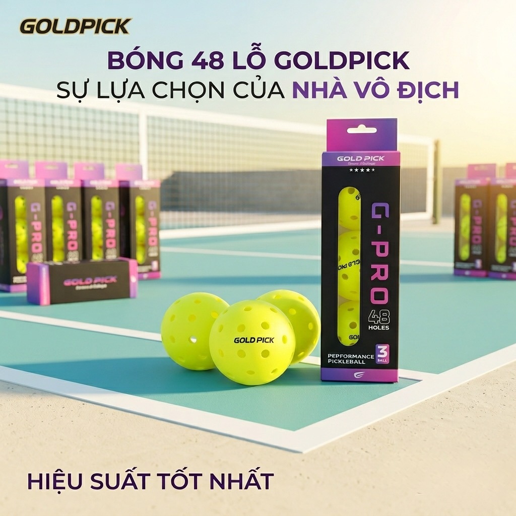 [Kho LB] Hộp 3 quả bóng Pickleball 48 lỗ, chính hãng Gold Pick, nhựa nguyên sinh đúc nguyên khối