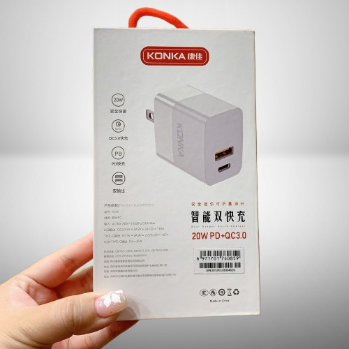 Củ sạc nhanh 20W KONKA KC06, 2 cổng sạc C + A