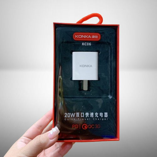 Củ sạc nhanh 20W KONKA KC06, 2 cổng sạc C + A