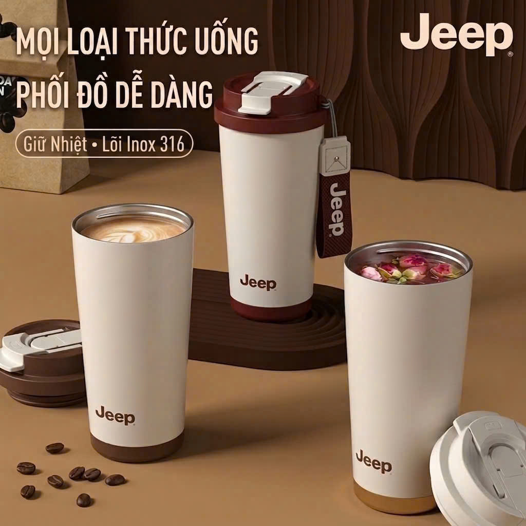 Bình / cốc giữ nhiệt 500ml JEEP, ruột inox 316 ( màu ngẫu nhiên )