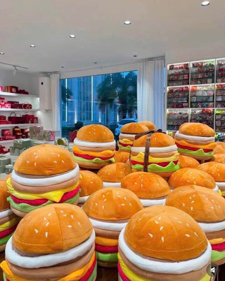 Hộp lưu trữ Ghế đẩu nhỏ có nắp đậy bánh hamburger