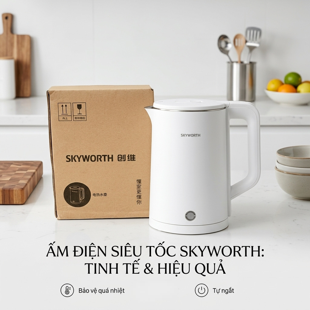 Ấm đun nước siêu tốc hãng SKYWORTH S139, dung tích 2L, ruột inox 304