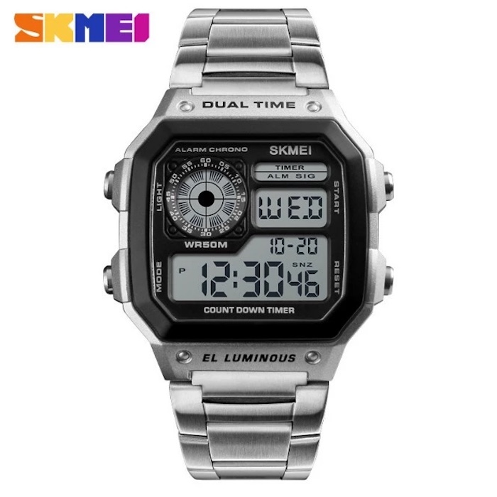 Đồng hồ Nam SKMEI 1335 điện tử dây thép không gỉ chạy 2 múi giờ