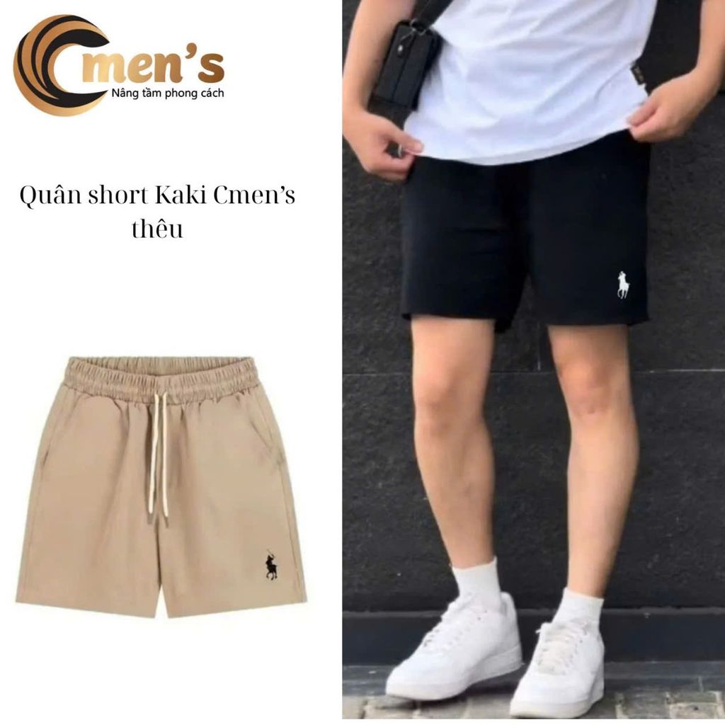 MS10 -  Quần short kaki 2 da nam nữ thêu ngựa form trên gối