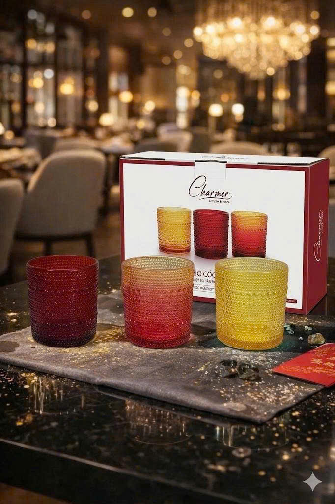 Bộ 6 cốc thủy tinh cao cấp chính hãng thương hiệu Charmer, LÔ HÀNG LỖI LOGO