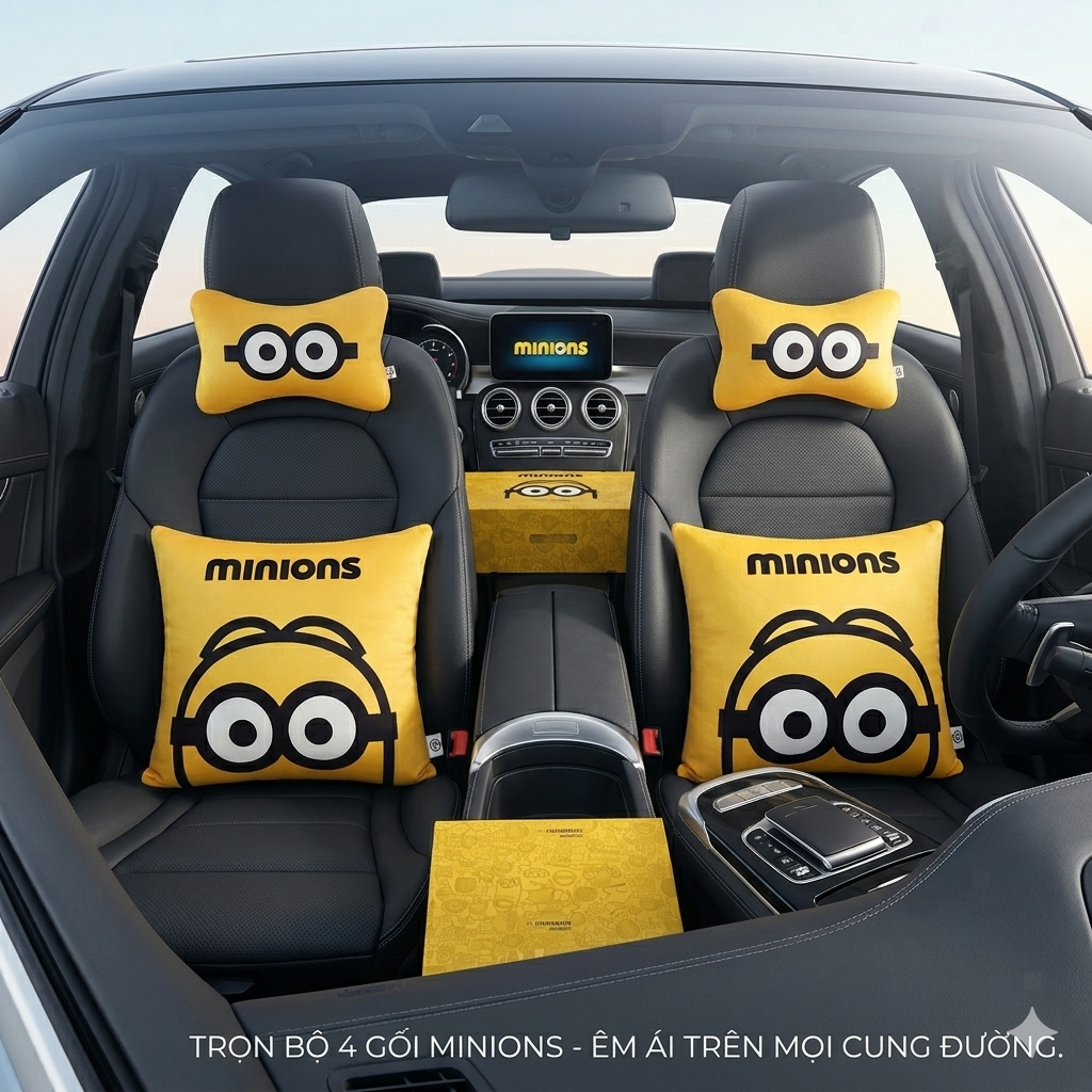 Bộ 2 gối tựa đầu + 2 gối tựa lưng ô tô Minions ( chính h
