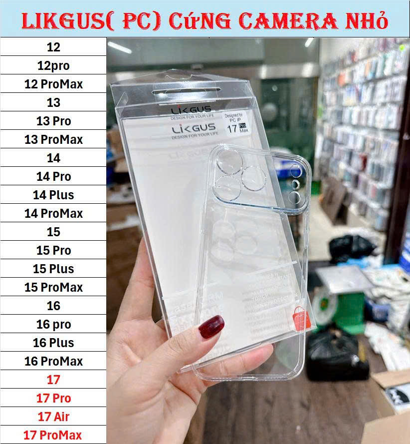  ỐP LƯNG LIKGUS PC- LỖ CAMERA NHỎ