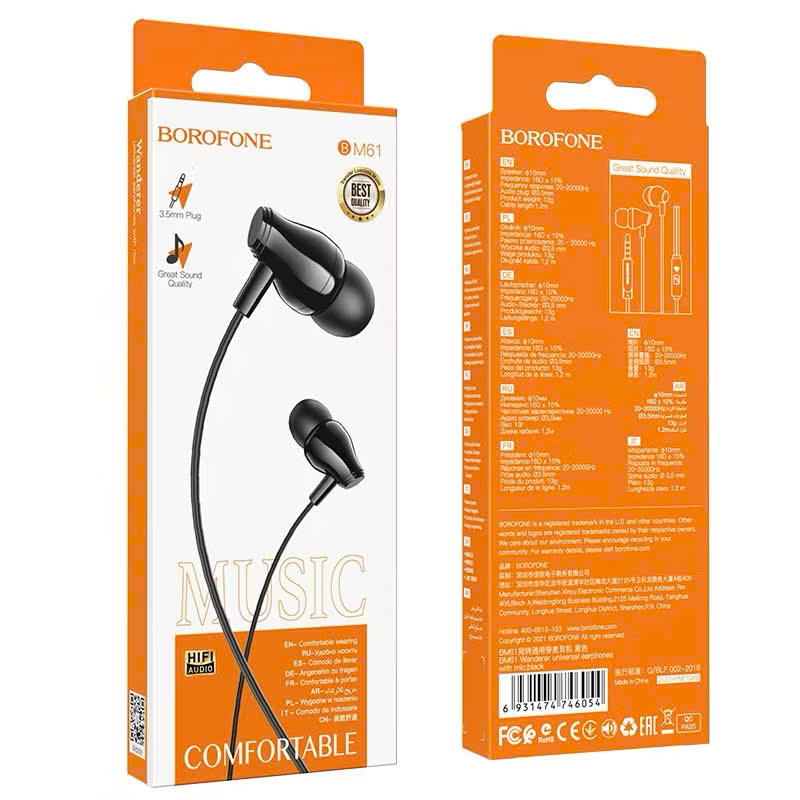 tai nghe có dây Borofone BM61 với chân cắm 3.5mm