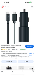 Tẩu sạc siêu nhanh xe hơi 45w hãng VERZION ( Mỹ ) - Không hộp