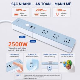 Ổ điện thông minh Wi-Fi hãng DELIXI, cổng C 20W + 3 ổ 220V