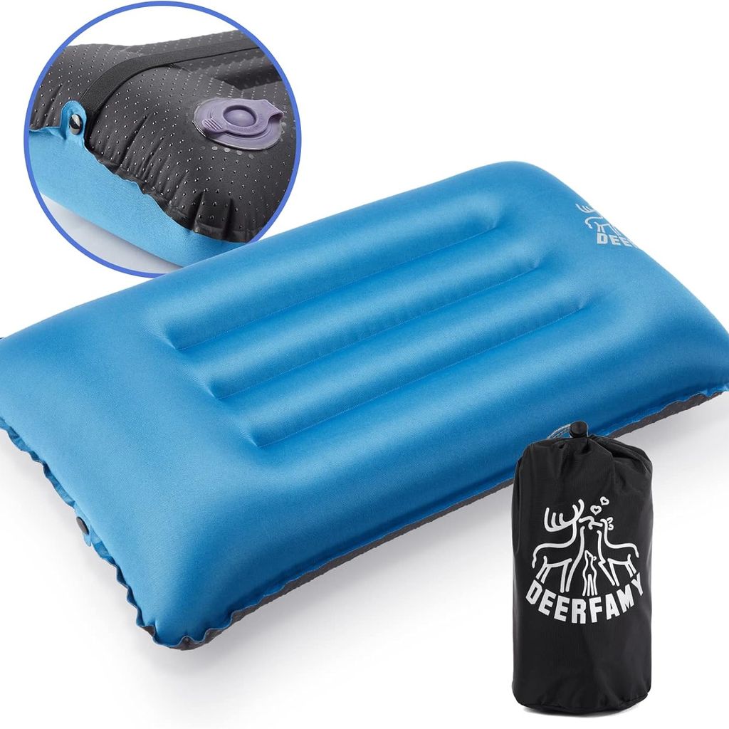Gối hơi du lịch tự bơm ( cho cắm trại, văn phòng) hãng DEERFAMY ( Amazon Mỹ) - 00401BL