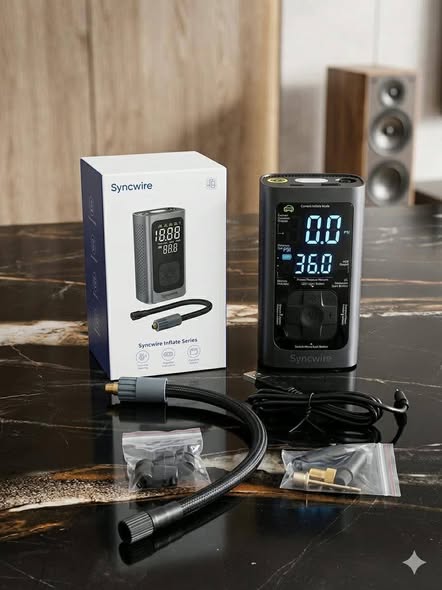 Máy Bơm Lốp Xe Không Dây Pin Sạc Tự Động Syncwire Hàng Amazon Xịn - Vỏ Nhôm Chắc Chắn