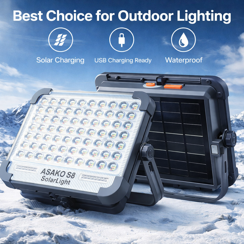 Đèn Năng Lượng Mặt Trời ASAKO - 280 Mắt Led Ngọc Siêu Sáng Tích Điện 4.500Mah - 5 Chế Độ Sáng