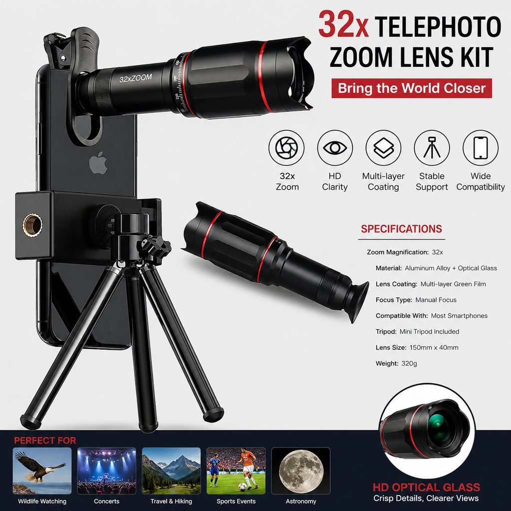 Ống Nhòm Trực TIếp & Kẹp ĐT Siêu Zoom 22X - KT01270 - Vỏ Nhôm - Kèm Kẹp ĐT Chụp Ảnh Siêu Xa Siêu Nét