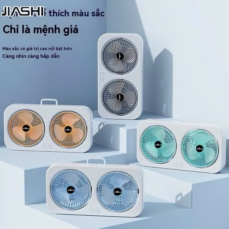 Quạt sạc điện, quạt tích điện 2 động cơ siêu khoẻ, công suất 12W, Chạy êm, sử dụng 3-4h
