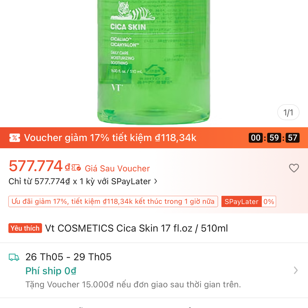 Toner VT Cica Skin Daily Care Moisturizing Soothing Giúp Tăng Cường Hàng Rào Bảo Vệ Da - 510 ml