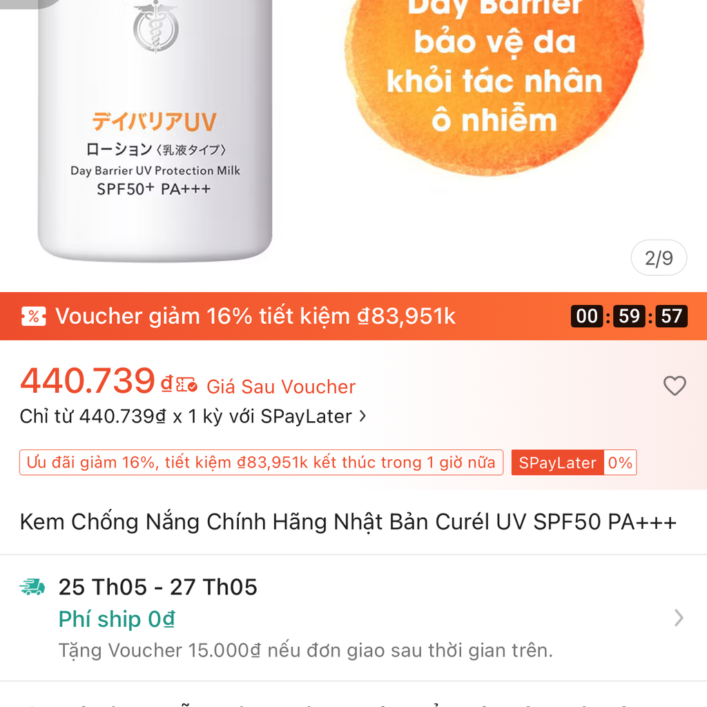 Sữa chống nắng curél bảng cam