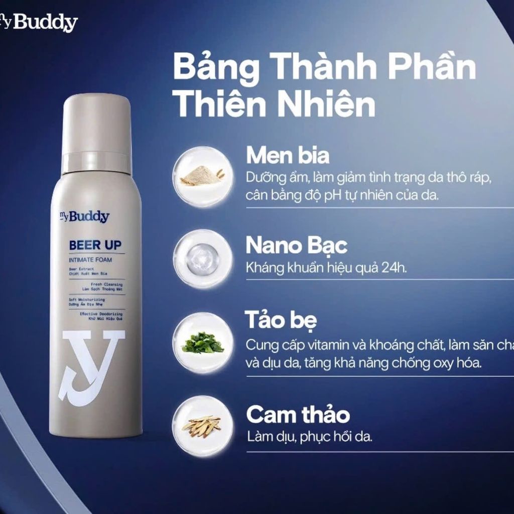 Bọt Vệ Sinh Nam Men Bia myBuddy Kháng Khuẩn, Khử Mùi 24h, Dung Dịch Vệ Sinh Nam