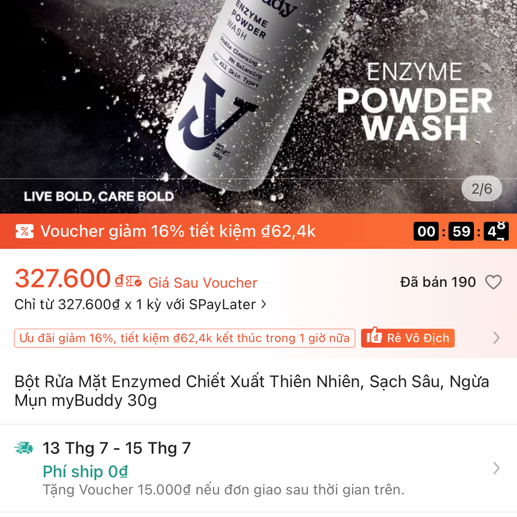 Bột Rửa Mặt Enzymed Chiết Xuất Thiên Nhiên, Sạch Sâu, Ngừa Mụn myBuddy 30g