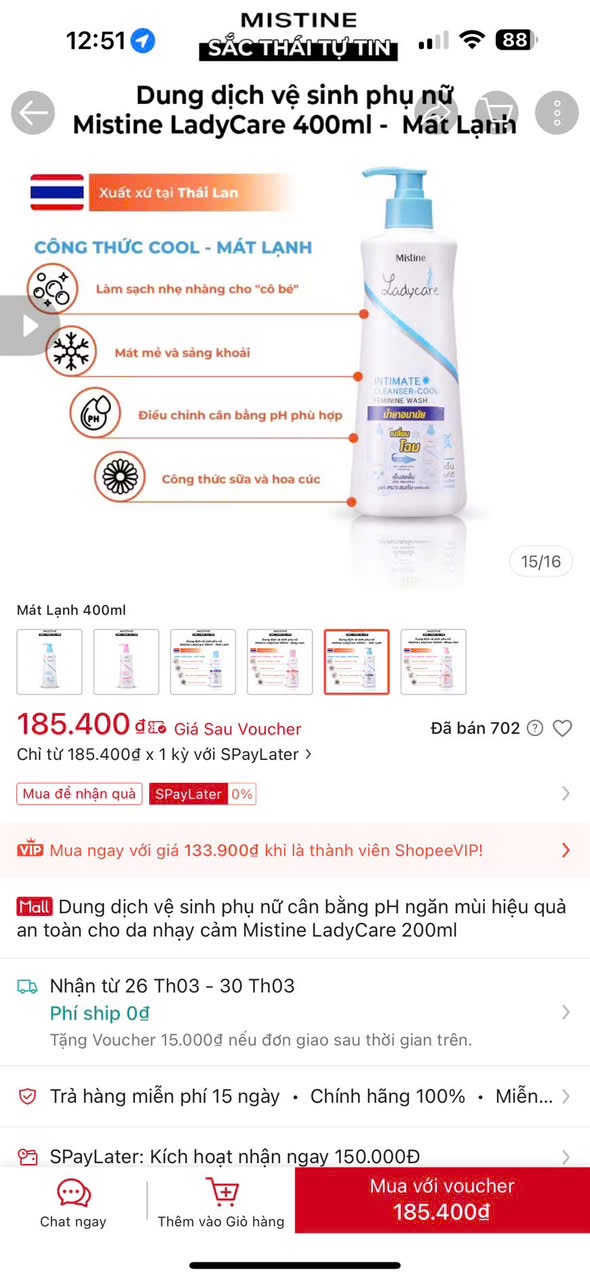 ￼Dung Dịch Vệ Sinh Phụ Nữ Mistine Lady Care Thái Lan, Cân Bằng pH, Làm Sạch, Khử Mùi - 400ml