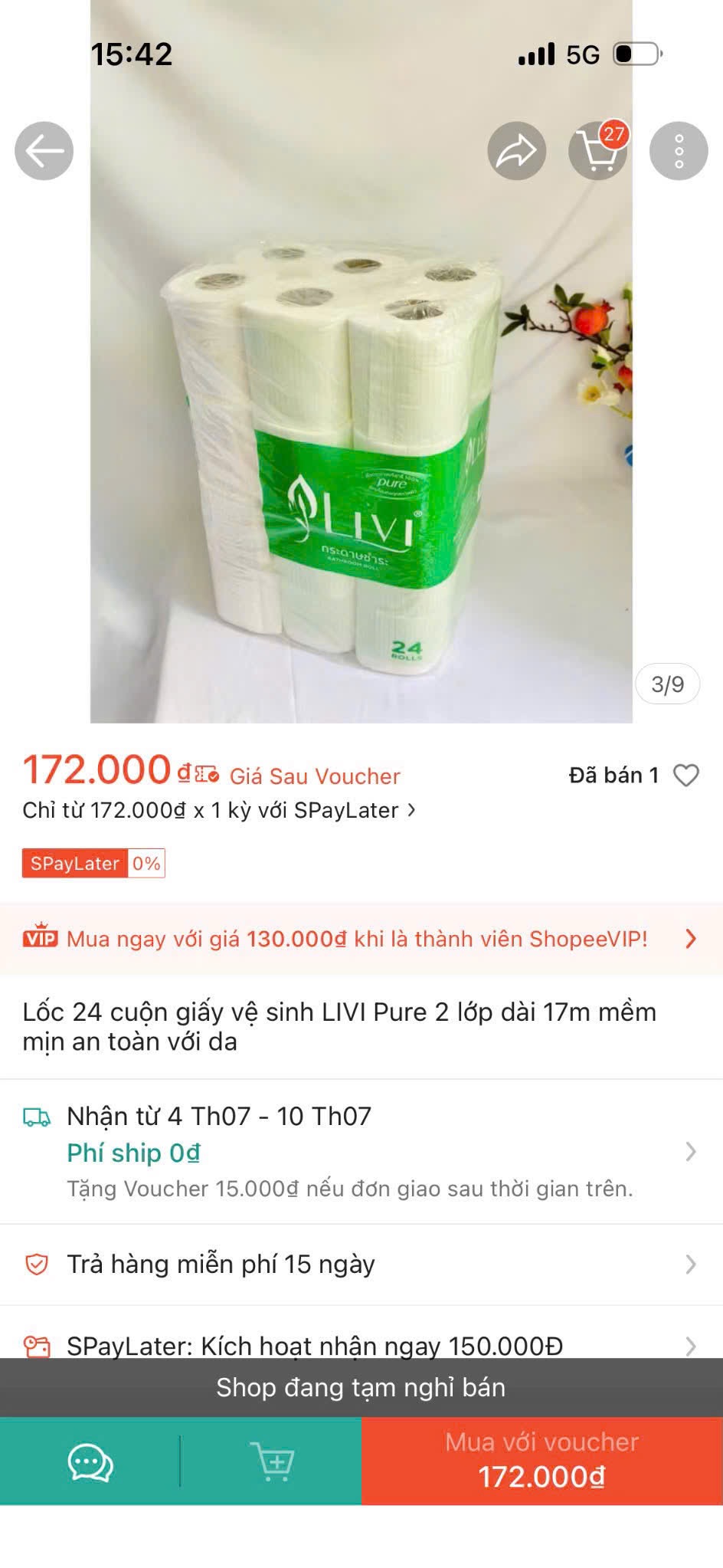 Lốc 24 cuộn giấy vệ sinh Livi 2 lớp mềm mịn an toàn
