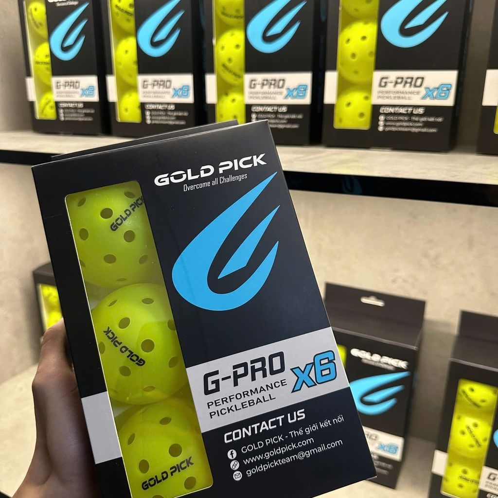 [Kho HCM] Hộp 6 quả bóng Pickleball chính hãng Gold Pick, bóng 40 lỗ, nhựa nguyên sinh