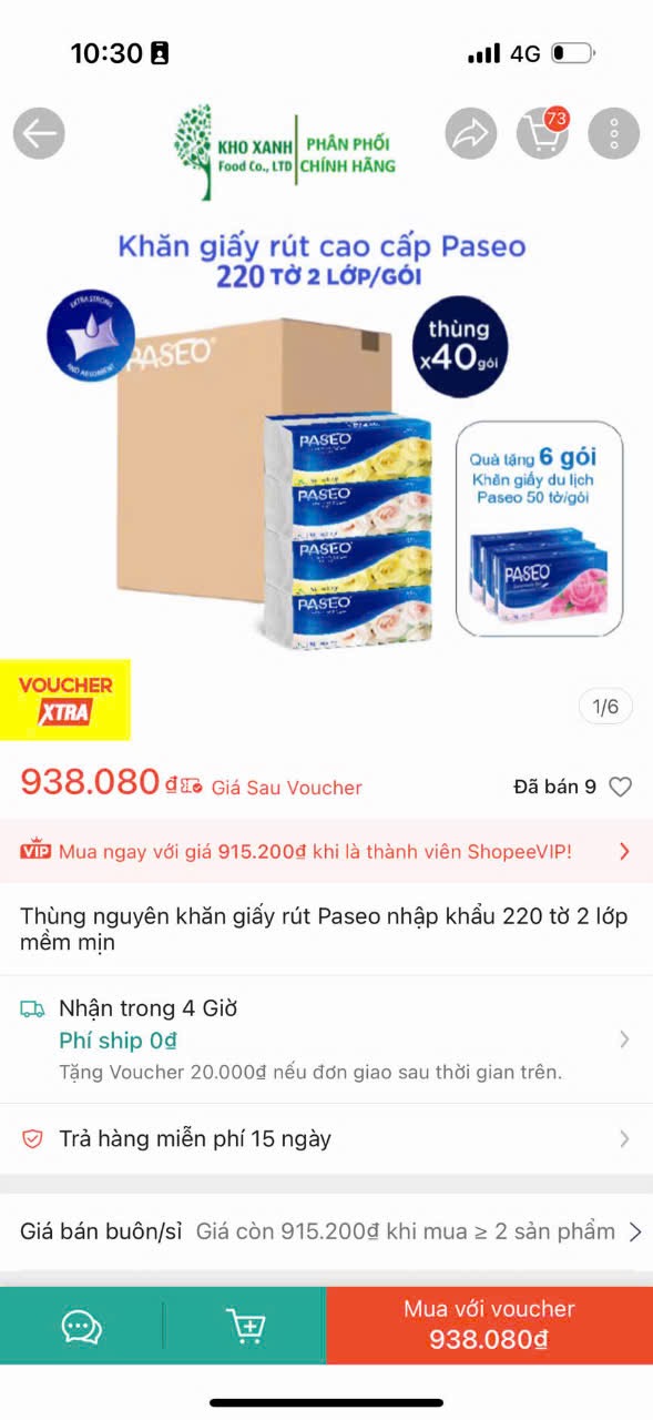 Combo 4 gói khăn giấy rút Paseo nhập khẩu 220 tờ 2 lớp