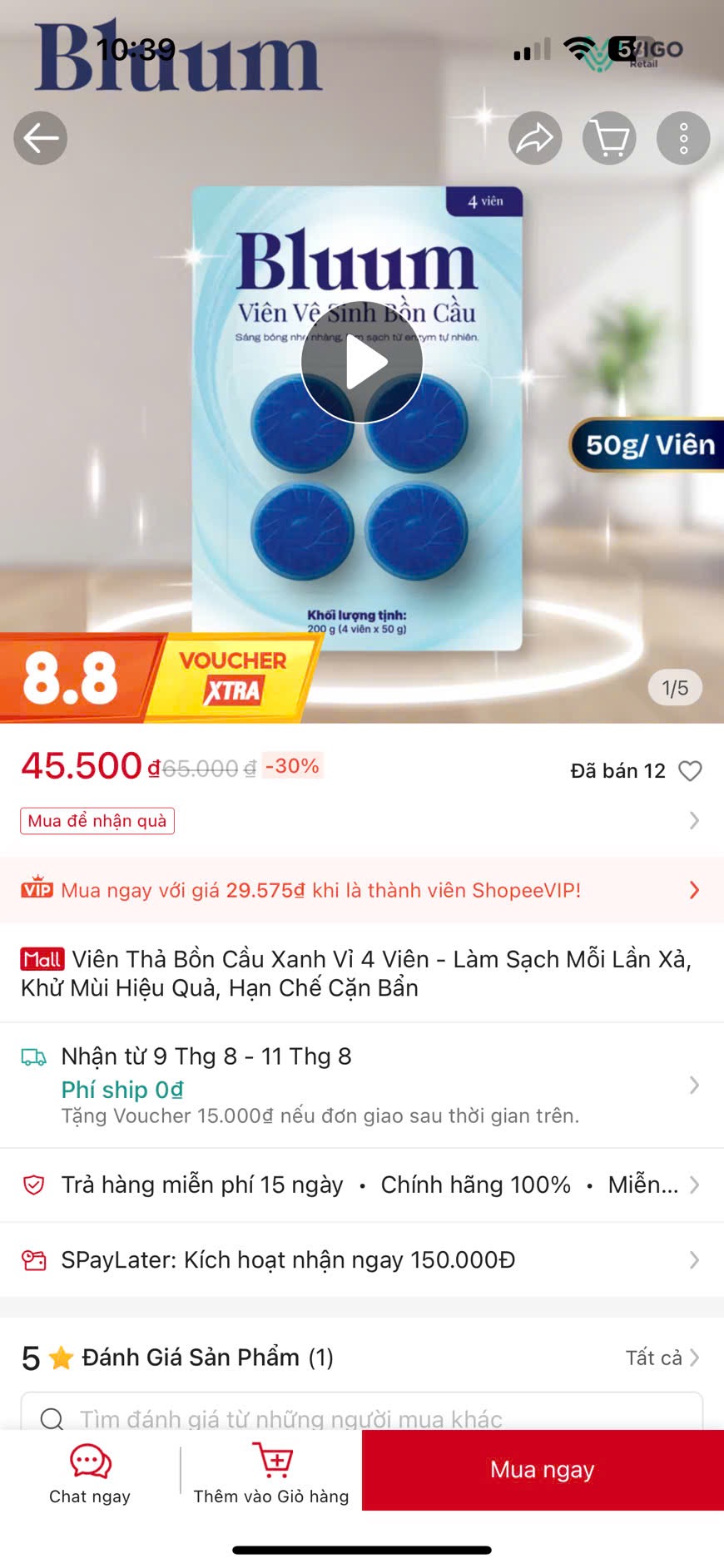 Vỉ 4 viên làm khử khuẩn làm sạch bồn cầu Bluum chính hãng