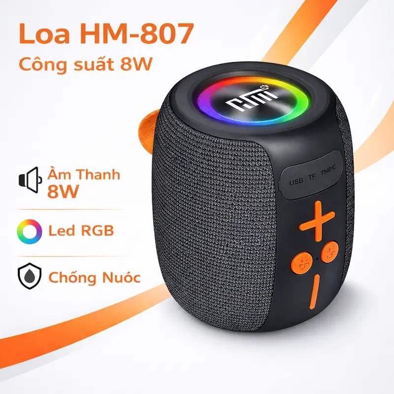 Loa bluetooth HM 807 Không Dây Kết Nối 2 Loa Nhỏ Gọn Công Suất Khủng Pin Trâu Bass Mạnh Chống nước
